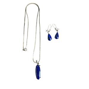 Sterling Silver Blue Lapis Lazuli Pendant Necklace and Earring Set